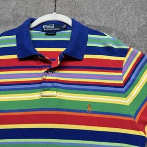 Ralph Lauren Polo Shirt Mens Medium Rainbow Stripe Custom Fit Preppy Y2K